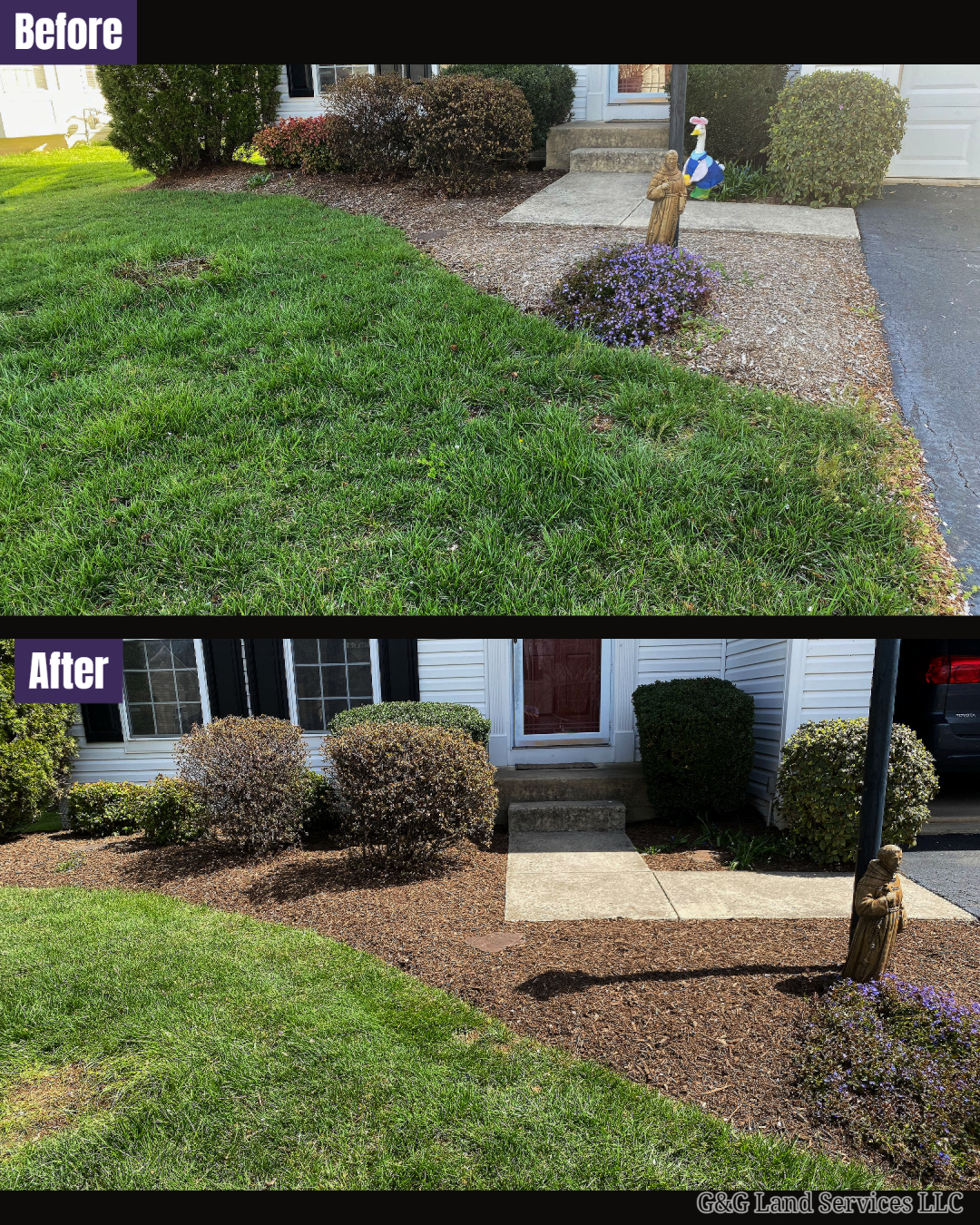 Mulched bed before and after